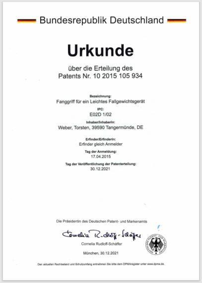Patent Nr. 10 2015 105 934  für Leichte Fallplatte